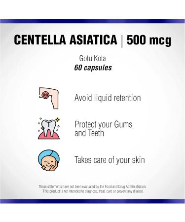 Centella Asiatica 500 mg 60 Capsules by Natural Systems - Gotu Kola Herb Moisturizer for Your Skin - Extract Also Beneficial for Calming Mind Tiredness - Buy Online on GoSupps.com