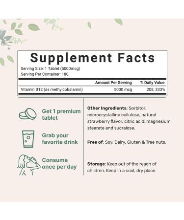 Micro Ingredients Vitamin B12 5000mcg Chewable Tablets - Natural Strawberry Flavor | Vegan, Non-GMO, Gluten-Free | Energy & Metabolism Support - Buy Online on GoSupps.com