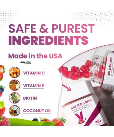 V ITAMINA Hair Skin and Nails Gummies - Biotin Hair Vitamins for Women - 60 Count - Buy Online on GoSupps.com