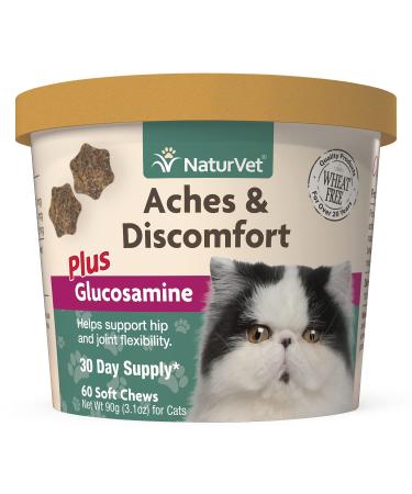 NaturVet Aches and Discomfort Plus Glucosamine for Cats, 60 ct Soft Chews, Made in the USA