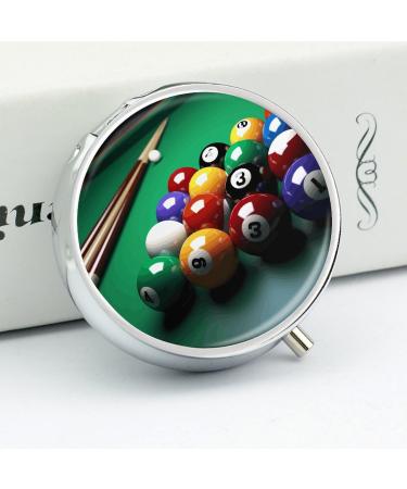 Round Billiards Print Pill Box | 3 Compartment Portable Pill Organizer - Decorative Metal Pocket Case - Buy Online on GoSupps.com