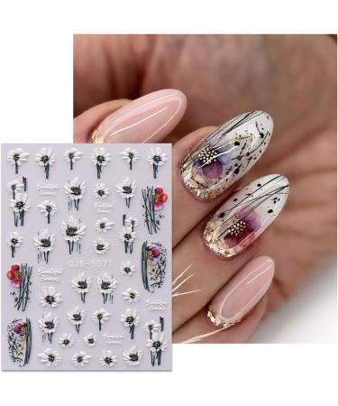 JMEOWIO 6 Sheets 3D Embossed Spring Flower Nail Art Stickers Decals Self-Adhesive 5D Colorful Summer Floral Nail Supplies Nail Art Design Decoration Accessories - Buy Online on GoSupps.com