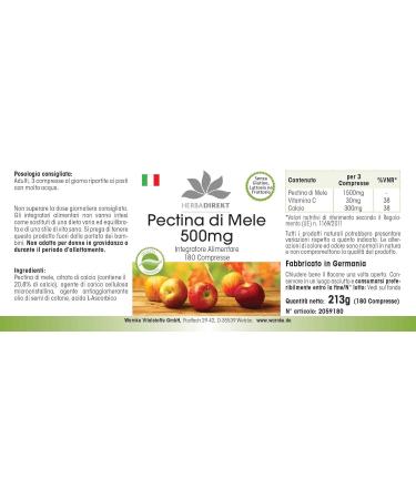 Apple Pectin 500mg - 180 tablets - Calcium | herba direkt - Quality from German Pharmacies - Buy Online on GoSupps.com