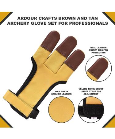 Genuine Leather Archery Gloves - Handmade Three Finger Tabs for Hunting & Shooting | Arrow Guard Protection | Sizes S, M, L - Men Women Beginners - Buy Online on GoSupps.com