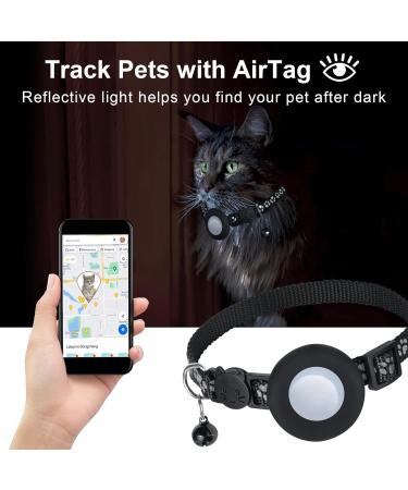 Yhmall Airtag Cat Neck Band with Bell | Reflective Adjustable Collar & Protective Cover | Compatible with Apple Airtag - Black - Buy Online on GoSupps.com