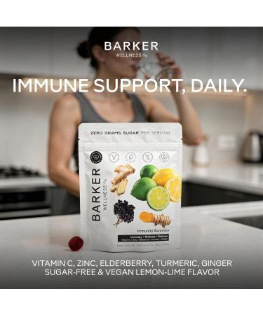 Barker Wellness Immunity Gummies with Vitamin C Zinc Elderberry Turmeric & Ginger for Daily Immune Support | Vegan Sugar-Free Lemon-Lime Flavor | Seasonal Wellness Essentials 60 Count - Buy Online on GoSupps.com
