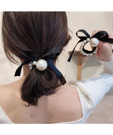 Pearl Black Elastic Hair Ties Set - 7 Pcs Ponytail Holders for Women and Girls - Buy Online on GoSupps.com