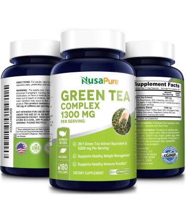 Green Tea Complex 1300mg 180 Veggie Caps - Non-GMO, Gluten-Free, with Green Coffee Bean, Raspberry Ketone, Garcinia - Boost Metabolism & Energy - Buy Online on GoSupps.com