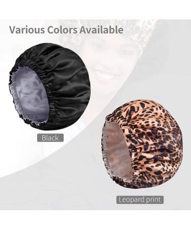 2 PSC Large Satin Bonnet for Women - Adjustable Black Leopard Silk Hair Cap for Night Sleeping - Buy Online on GoSupps.com