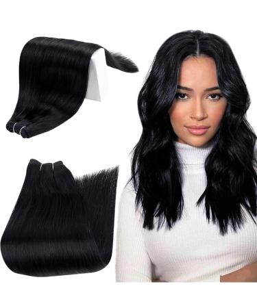 Runature real hair to sew black 55cm long treat real hair black remy human hair real hair treat extensions straight hair extension 100g #1 55cm 2-trusts #1