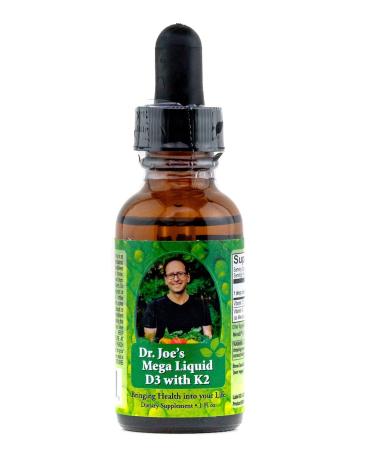 Dr. Joe's Mega Liquid D3 with K2-1000 IU per Drop - Vitamin D3 25mcg Vitamin K2 10mcg