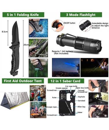Survival Kit 163 in 1 - High-Quality Emergency Gear with Knife Flashlight & First Aid for Hiking & Camping - Buy Online on GoSupps.com