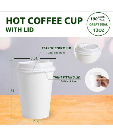 JOLLY PARTY 100 Pack 12 oz Disposable Paper Coffee Cups with Lids - Hot/Cold Beverage Drinking Cup for Water, Juice, Coffee or Tea - Ideal for Home, Shops, and Cafes - 12oz White - Buy Online on GoSupps.com