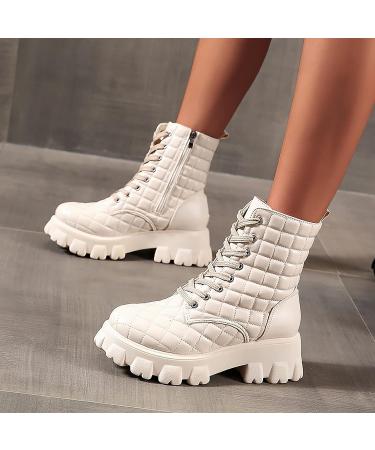 EKOUSN Women's Side Zipper Mid-Tube Platform Boots - White, Size 8.5 - Buy Online on GoSupps.com