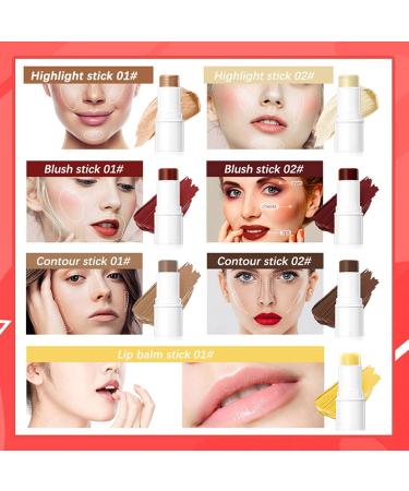 Multifunctional Makeup Stick 3D Highlighter Blush and Rouge Lip Stick Waterproof Highlighter Blush Stick Cream Texture Anti-Sweat Makeup Stick for Cheeks Lips and Eyes Highlighter (No. 01) - Buy Online on GoSupps.com