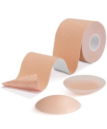 Breast Tape, BearKig Breast Lift Tape for A-E Cup Large Breast, Breathable Push Up Tape, Waterproof & Sweatproof Body Tape for Breast Lift, Used Along with Reusable Soft Silicone Covers