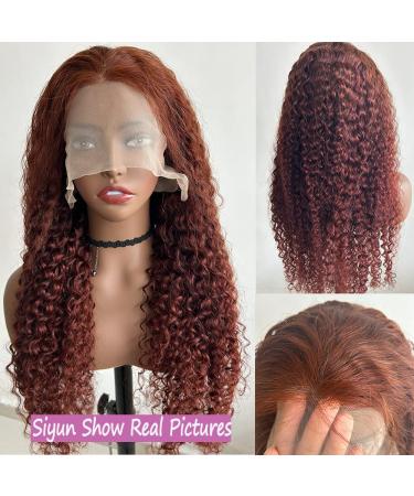 Reddish Brown Deep Wave Lace Front Human Hair Wig 180% Density | 13X4 HD Lace Frontal Copper Red Colored Curly Glueless Wig Pre Plucked for Black Women - Buy Online on GoSupps.com