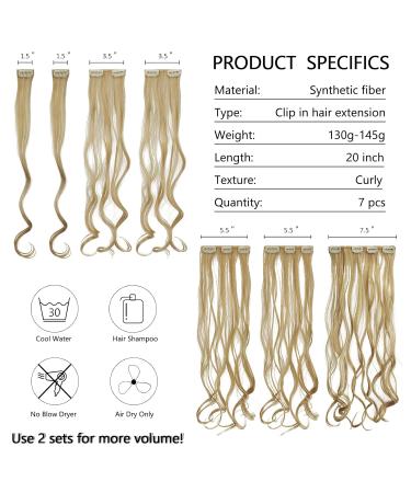 Shop Feshfen 7-Part Clip-In Hair Extensions | Wavy Golden Blonde & Bleach Blonde | 50cm Synthetic Hair Parts for Women - Buy Online on GoSupps.com