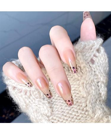 Press on Nails Professinal False Fake Nail Kit 3D French Long Press on Nails Fake Nails Full Cover Ballerina Nails Tips with Leopard Print Love Heart Gradient Color
