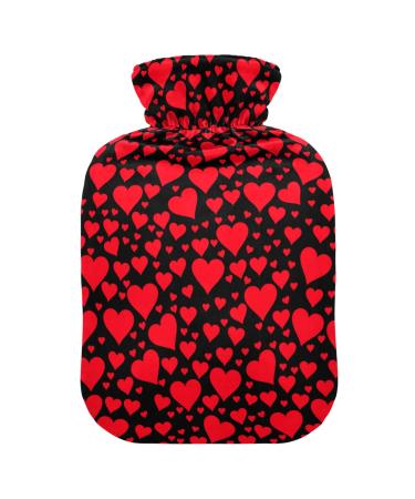 Valentine's Day Red Hearts Hot Water Bottle with Cover Hot Water Bottles for Pain Relief Water Heating Pad Heating Bag for Arthritis 2L