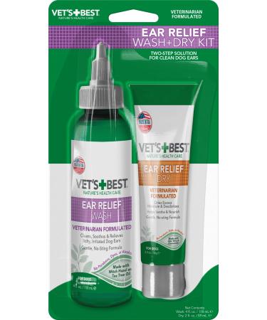 Vet's Best Dog Ear Cleaner Kit | Multi-Symptom Ear Relief | Wash & Dry Treatment | Alcohol-Free 4 Fl Oz (Pack of 2)