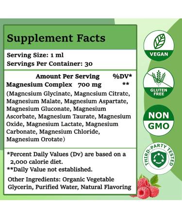 Magnesium 12 in 1 Complex Liquid Drops 700mg, High Absorption Magnesium Glycinate Citrate Malate Taurate & 8 Forms, Magnesium Complex Blend Supplement for Sleep Muscle Nerve Energy Heart Health - Buy Online on GoSupps.com