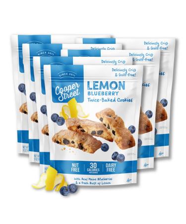 Cooper Street Cookies All Natural Twice Baked Crispy Cookie, Nut & Dairy Free, Biscotti Style 5oz (Lemon Blueberry) (Lemon Blueberry, Pack of 6) Lemon Blueberry 5 Ounce (Pack of 6)