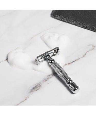 Double Edge Safety Razor TTO Butterfly - Premium Shaving Kit with Stand 10 Blades & Mini Brush | Silver & Black - Buy Online on GoSupps.com