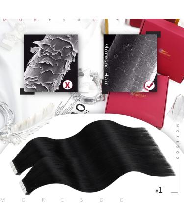 Moresoo Tape In Extensions - Real Hair Black 60CM - Invisible Skin Weft - 20 Pieces 50 Grams - Remy Natural Black #1B - International Shipping Available - Buy Online on GoSupps.com