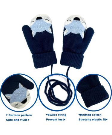 BEISIJIA Toddler Kids Winter Knitted Mittens | Cute Cartoon Gloves | Full Finger Mittens with String | Navy Blue+Red | Ages 1-4 - Buy Online on GoSupps.com