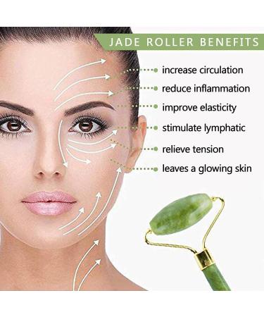 Jade Roller and Gua Sha Set for Beauty Facial Massage - Natural Dark Green Jade Stone - Anti-Wrinkles Treatment - Buy Online on GoSupps.com
