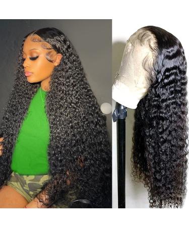 Water Wave Lace Front Wigs Human Hair HD Curly Lace Front Wig Pre Plucked 28 Inch Wet and Wavy Lace Frontal Wigs Human Hair 13x4 Water Wave Wig Human Hair for Black Women 180 Density Natural Color