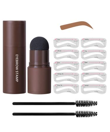 Eye-Brow Stamp Stencil Kit, Waterproof Brow Stamp Shaping Kit Eyebrow Definer, Eyebrow Filling Powder Stamp, Women Makeup Tools with 10 Reusable Eyebrow Stencils, 2 Eyebrow Brushes (Light Brown)