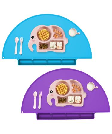 Silicone Baby Placemats Food Catching Placemats for Kids Baby Toddlers Toddler Placemat for Dining Table 2Pack Blue/Purple Purple&blue
