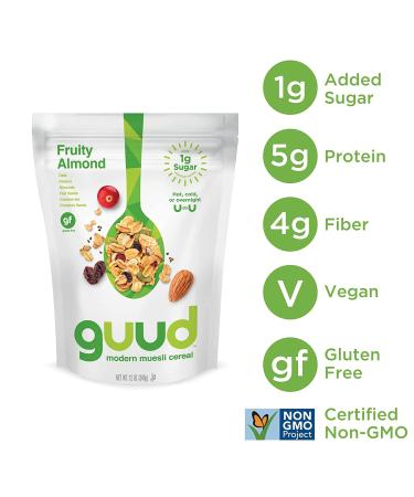 GUUD Fruity Almond Muesli Cereal 12oz - Gluten-Free Oats, Raisins, Almonds, Cranberries, Flax & Pumpkin Seeds - Vegan, Non-GMO & Kosher Certified - Buy Online on GoSupps.com