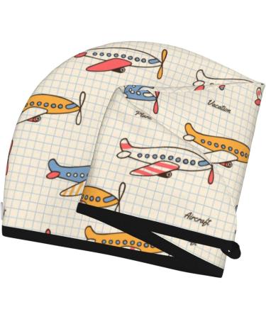 Hair Towel Wrap - Quick Drying Towel Turban with Button (Striped Vintage Planes) for Effortless Hair Care | International Shipping Available - Buy Online on GoSupps.com