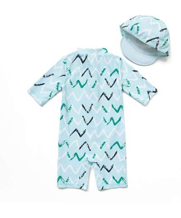 BONVERANO Baby Boys Swimsuit 18-24 Months | Short-Sleeve Zipper One Piece Swimwear with UPF 50+ Sun Protection | Toddler Bathing Suit Wave Design - Buy Online on GoSupps.com