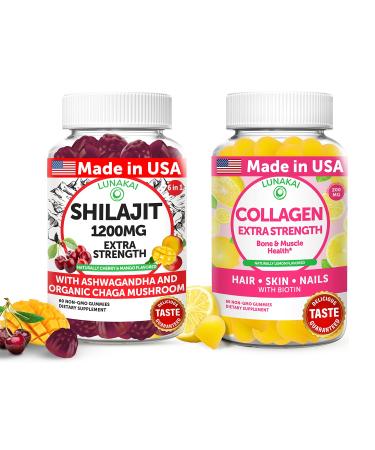 Lunakai USA Made Shilajit & Collagen Extra Strength Gummies Bundle Energy Hair Skin and Nail Support Delicious & Non-GMO