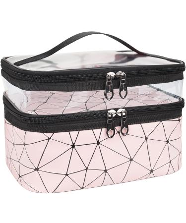 MKPCW Makeup Bags Double layer Travel Cosmetic Cases Make up Organizer Toiletry Bags (Pink)