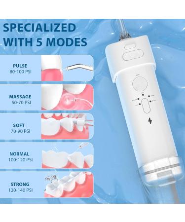 Rechargeable Mini Water Dental Flosser - Portable Teeth Oral Irrigator with 5 Jet Tips - IPX7 Waterproof & Telescopic Water Tank for Home & Travel - Buy Online on GoSupps.com
