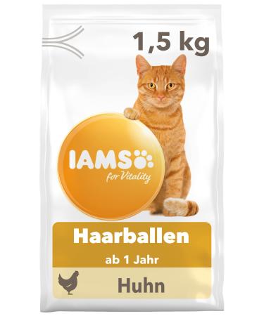 IAMS for Vitality Anti-Hairball Dry Cat Food - Dry food for cats from 1 year 1.5 kg 1.5 kg (1 pack)