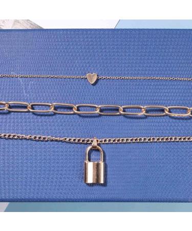 Shop Punk Layered Heart Choker Necklace | Gold Lock Pendant & Chunky Paper Clip Chain | Vintage Statement Jewelry for Women & Girls - Buy Online on GoSupps.com