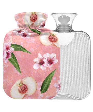 NAANLE hot water bottle with cover peach cherry blossoms transparent hot water bottle 1 l hot water bottle for bed handfoots warmer pain relief heat and cold therapy