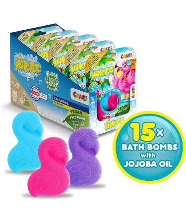 INKEE FLAMINGO Bath Bombs for Kids 15 x 15 g Fun Colours Jojoba Oil and Chewing Gum Flavour - Buy Online on GoSupps.com