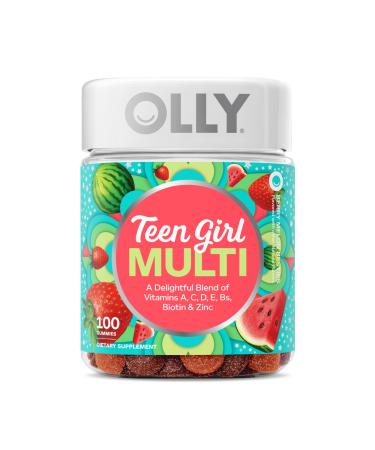 OLLY Teen Girl Multi Gummy Healthy Skin and Immune Support* Essential Vitamins Biotin Zinc Chewable Multivitamin Strawberry Melon Flavored 50 Day Supply - 100 Count 100 Count (Pack of 1)