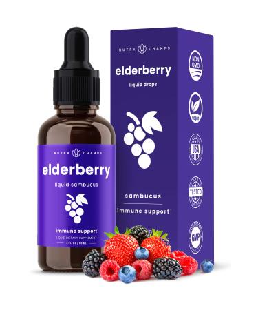 Black Elderberry Syrup | Potent 2000mg 10:1 Extract Sambucus Elderberry Syrup Antioxidant | Elderberry Drops Berry Flavor | Liquid Elderberry Extract Sugar-Free 2oz | Immune Support for Adults & Kids Adults & Kids Drops