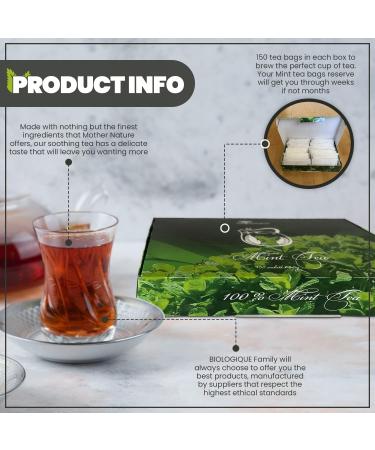 Mint Tea Bags by Biologique | 150 Tea Bags of 1.5 g 225 g | All Natural Herbal Detox | Caffeine-Free | Exquisite Classic Taste & Aroma | High in Antioxidants & Vitamins | Perfect for Gifting | - Buy Online on GoSupps.com