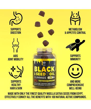 Organic Black Seed Oil Gummies - 1000mg High Potency Antioxidant - Skin, Hair & Immune Support - No Aftertaste - 2 Pack/120 Count - Buy Online on GoSupps.com