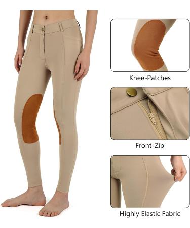 Beroy Women's Equestrian Breeches - Horse Riding Tights with Silicone Full Seat & Pockets - Khaki, Size Small - Buy Online on GoSupps.com