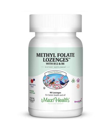 Maxi Health Methyl Folate Lozenges with B12 & B6 Flavored Memory Cardiovascular Health Hormone & Immune Support Gluten Free Kosher Berry 90 Count